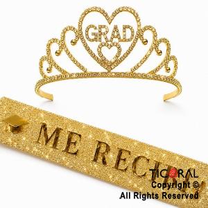 SET VINCHA Y BANDA ME RECIBI CON GLITTER ORO (S492-5)